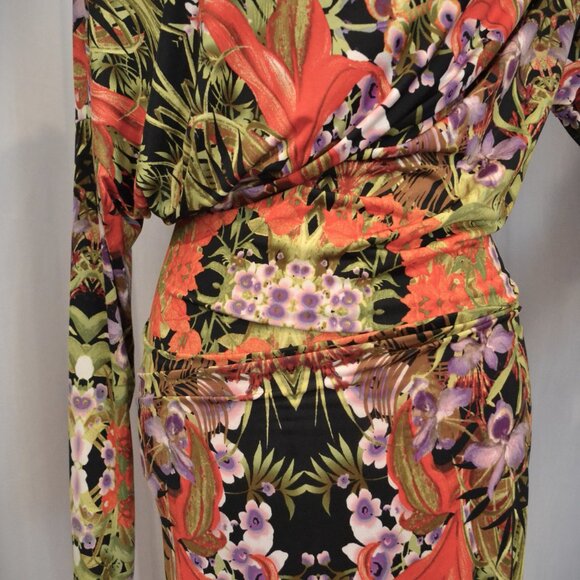 "VaVaVoom" Maxi Statement Dress, Fits S-L, Orange/Green/Black Multi Print - Picture 2 of 6